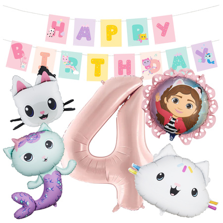 Balony na 4 urodziny Koci Domek Gabi foliowe zestaw zes-GABI16