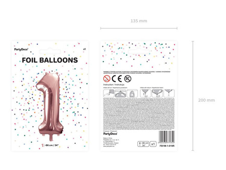 Balon foliowy cyferka 1 różowe złoto 86cm 1 sztuka FB1M-1-019R
