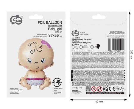 Balon foliowy baby Girl dziewczynka bobas 37x55cm 1 sztuka FG-BOF2