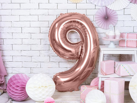 Balon foliowy cyferka 9 różowe złoto 86cm 1 sztuka FB1M-9-019R