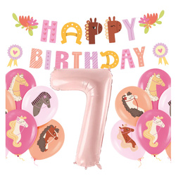 Balony na 7 urodziny Koniki girlanda napis Happy Birthday zes-konie17