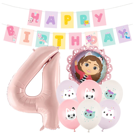 Balony na 4 urodziny Koci Domek Gabi zestaw zes-GABI20
