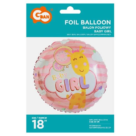 Balon foliowy na Roczek Baby Shower dziewczynki Baby Girl różowy 45cm 1szt FG-OBGR