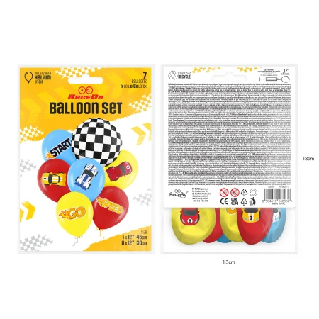Balony z nadrukiem Wyścigówki 30cm 7 sztuk 168936