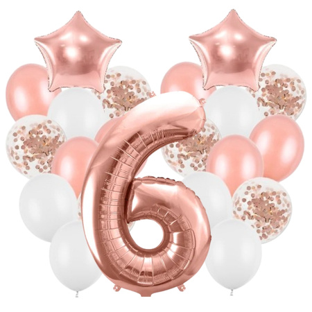 Balony na 6 urodziny różowe złoto zestaw 21 sztuk A26