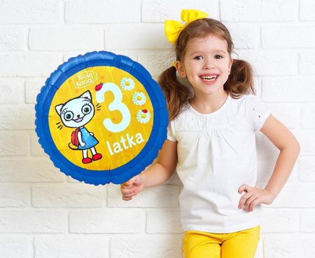 Balon foliowy Kicia Kocia 3 latka urodziny okrągły 36cm 1 sztuka FG-OKK3