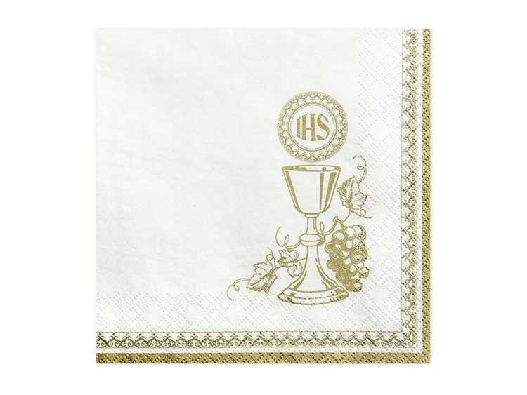 Serwetki komunijne białe IHS Kielich 33x33cm 240 sztuk 12 paczek SP33-8-KARTON