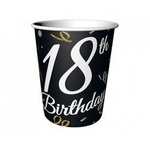 Kubeczki papierowe 18th Birthday czarne 250ml 6 sztuk KP-18BD