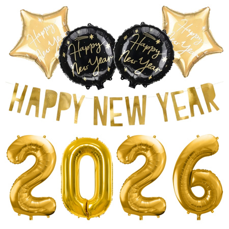 Dekoracje na Sylwestra 2026 balony baner złote czarne zes-SYL21
