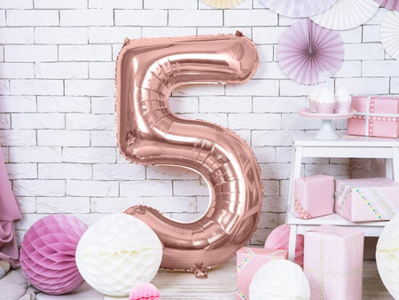 Balon foliowy cyferka 5 różowe złoto 86cm 1 sztuka FB1M-5-019R