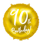 Balon na 90 urodziny nadruk 90th Birthday złoty 45cm foliowy 1 sztuka FB24M-90-019