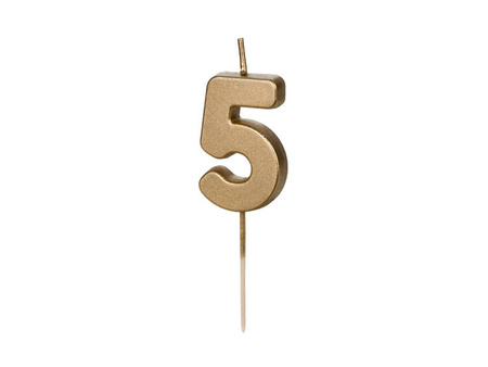 Świeczka na tort cyferka 5 złota urodziny 4,5cm Partydeco 1 sztuka SCU9-5
