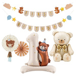 Balony girlanda na Roczek napis First Birthday misie zestaw