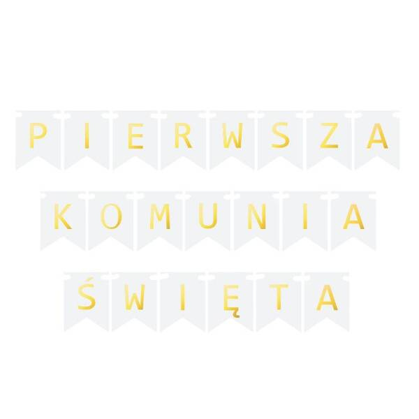 Baner komunijny Pierwsza Komunia Święta flagi złote litery 16cm 1szt BAN-3