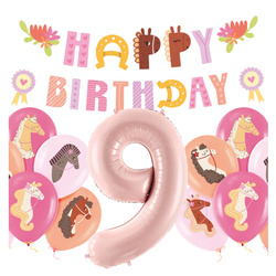 Balony na 9 urodziny Koniki girlanda napis Happy Birthday zes-konie19