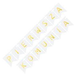 Baner komunijny Pierwsza Komunia flagi złote litery 16cm 1szt BAN-7