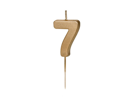 Świeczka na tort cyferka 7 złota urodziny 4,5cm Partydeco 1 sztuka SCU9-7