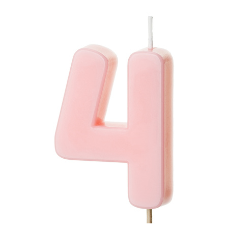Świeczka na tort cyferka 4 różowa pastelowa jasna 5,5cm 1 sztuka SCU10-4-081J