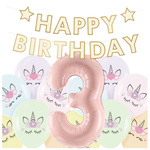 Dekoracje na 3 urodziny Jednorożce baner balony zestaw zes-JED16