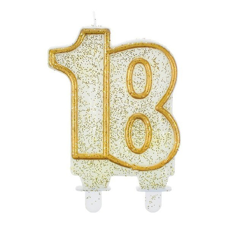 Świeczka na tort 18 złota brokatowa urodzinowa Godan 8 cm 1 sztuka SF-CZ18