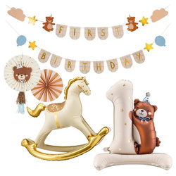 Zestaw dekoracji na Roczek z misiami i konikiem – First Birthday