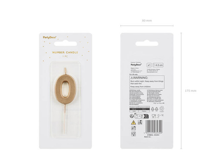 Świeczka na tort cyferka 0 złota urodziny 4,5cm Partydeco 1 sztuka SCU9-0