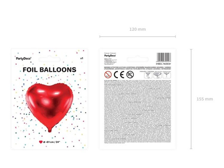 Balony serca czerwone 61 cm foliowe 10 sztuk FB23M-007-BOX-10x