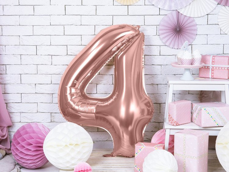 Balon foliowy cyferka 4 różowe złoto 86cm 1 sztuka FB1M-4-019R