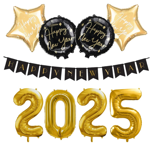 Dekoracje na Sylwestra 2025 balony baner złote czarne zes-SYL13