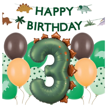 Balony na 3 urodziny Dinozaury girlanda Happy birthday zestaw zes-DINO12