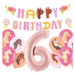 Balony na 6 urodziny Koniki girlanda napis Happy Birthday zes-konie16
