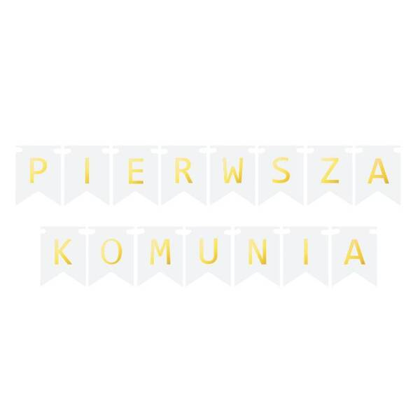 Baner komunijny Pierwsza Komunia flagi złote litery 16cm 1szt BAN-7