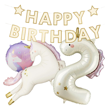 Dekoracje na 2 urodziny Jednorożce baner balony zestaw zes-JED9