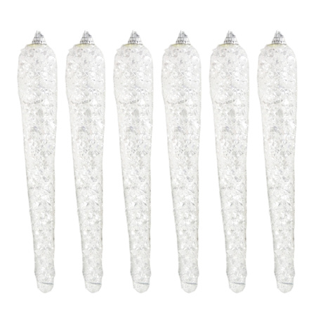 Zawieszki choinkowe białe sople posrebrzane bombki 16cm 6 sztuk BN0295