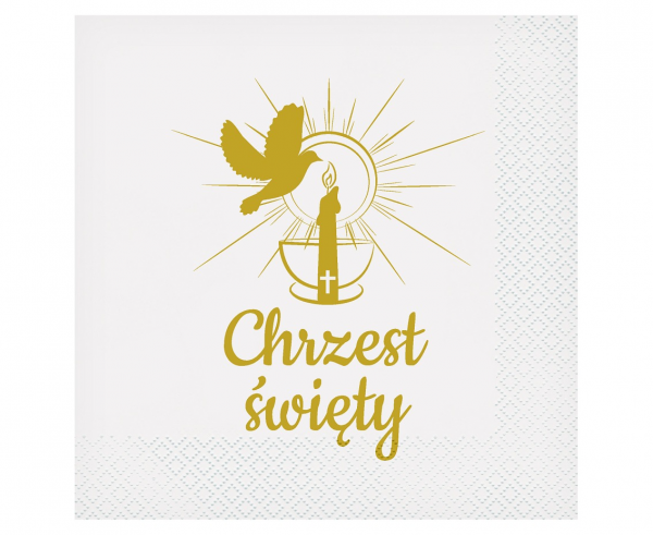Serwetki białe Chrzest Święty złoty napis 33cm 20 sztuk PW-SHGS