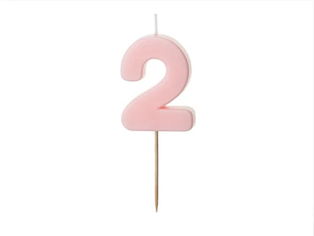 Świeczka na tort cyferka 2 różowa pastelowa jasna 5,5cm 1 sztuka SCU10-2-081J
