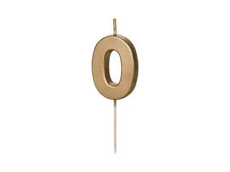 Świeczka na tort cyferka 0 złota urodziny 4,5cm Partydeco 1 sztuka SCU9-0
