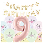 Dekoracje na 9 urodziny Jednorożce baner balony zestaw zes-JED22