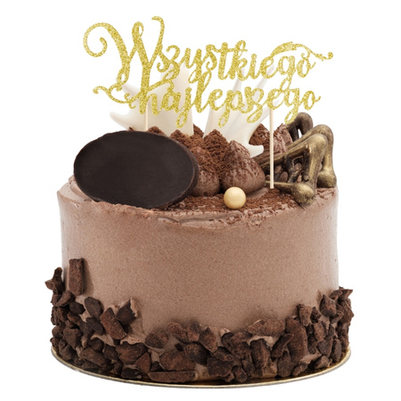 Topper na tort z napisem Wszystkiego najlepszego złoty brokatowy 19cm 1 sztuka 512102