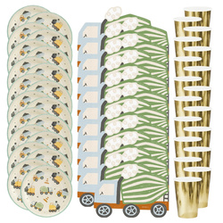 Talerzyki kubeczki serwetki papierowe budowa pojazdy budowlane zestaw urodzinowy dla 18 osób zes-AUTO25