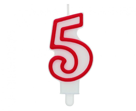 Świeczka na tort cyfra 5 czerwony kontur 8 cm 1 sztuka PF-SCC/5