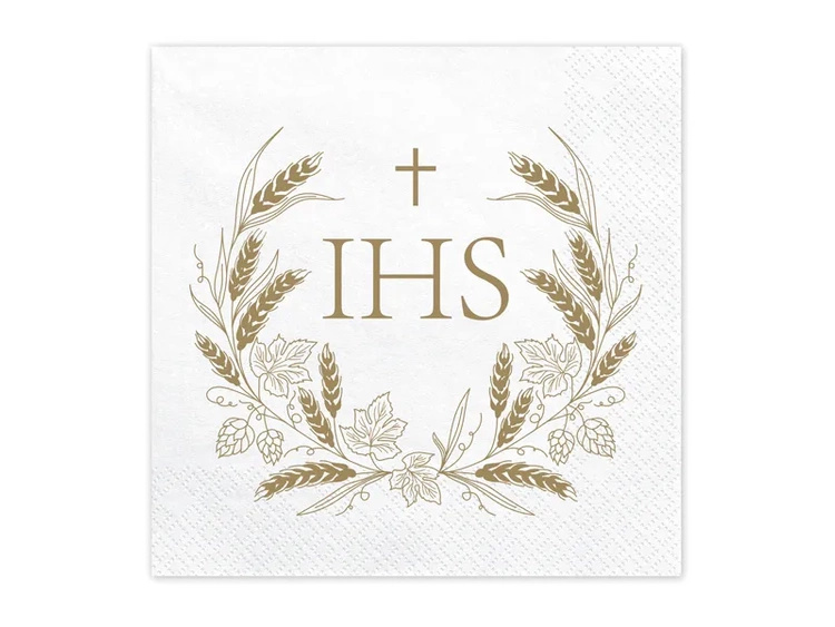 Serwetki komunijne Komunia Święta IHS 33x33cm 12 sztuk SP33-95-019-KOMUNIA