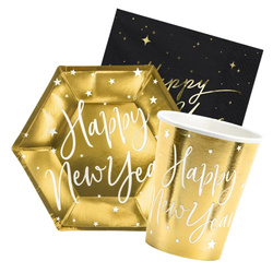 Kubeczki talerzyki serwetki na Sylwestra Happy New Year zestaw zes-SYL2