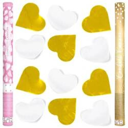 Tuby strzelające konfetti białe i złote serca 60cm 1 sztuka