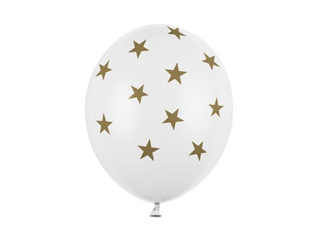 Balony białe w złote gwiazdki 30cm 50 sztuk SB14P-257-008-50x