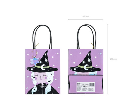 Torebki na cukierki słodycze Halloween czarownica fioletowe 8x14x18 cm 4 sztuki TNP27-4x