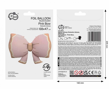 Balon foliowy Kokarda różowa 68 x 47 cm 1 sztuka FG-RIF1