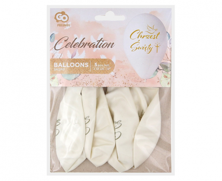 Balony na Chrzest Święty białe 30cm 5 sztuk GMS120/CHK