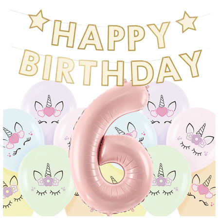 Dekoracje na 6 urodziny Jednorożce baner balony zestaw zes-JED19