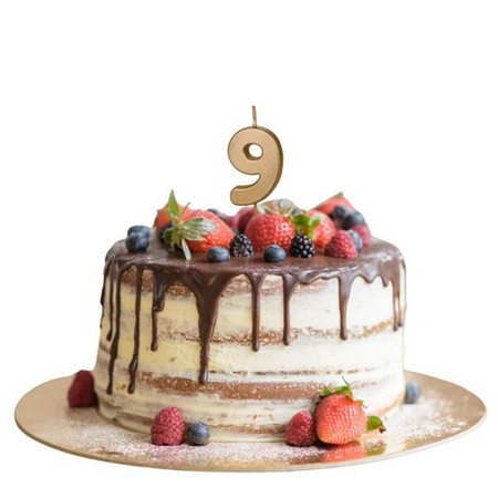 Świeczka na tort cyferka 9 złota urodziny 4,5cm Partydeco 1 sztuka SCU9-9